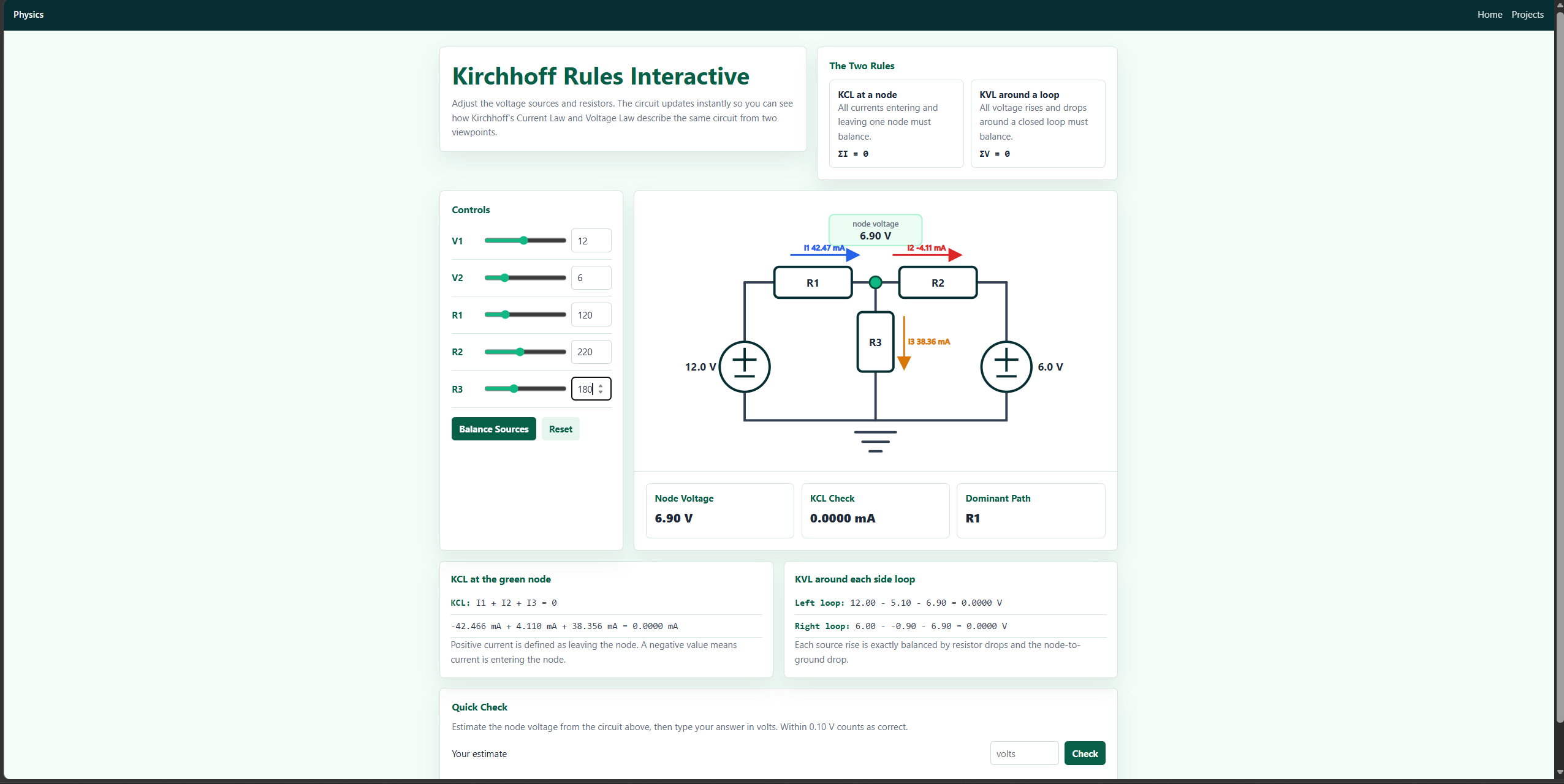 Kirchhoff circuit simulator interface